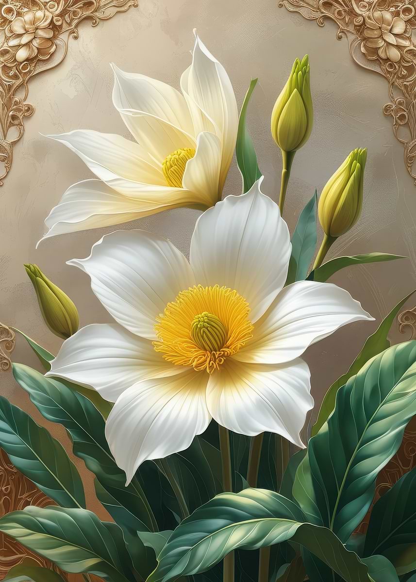 Dpicture 'Elegant White and Yellow Floral Arrangement' Poster, picture, metal ...