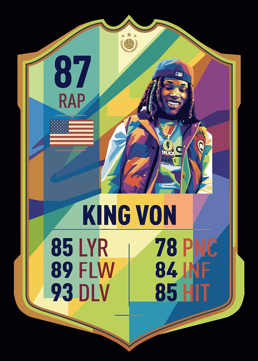 King Von Pop Art Card' Poster, picture, metal print, paint by birdcat |  Displate