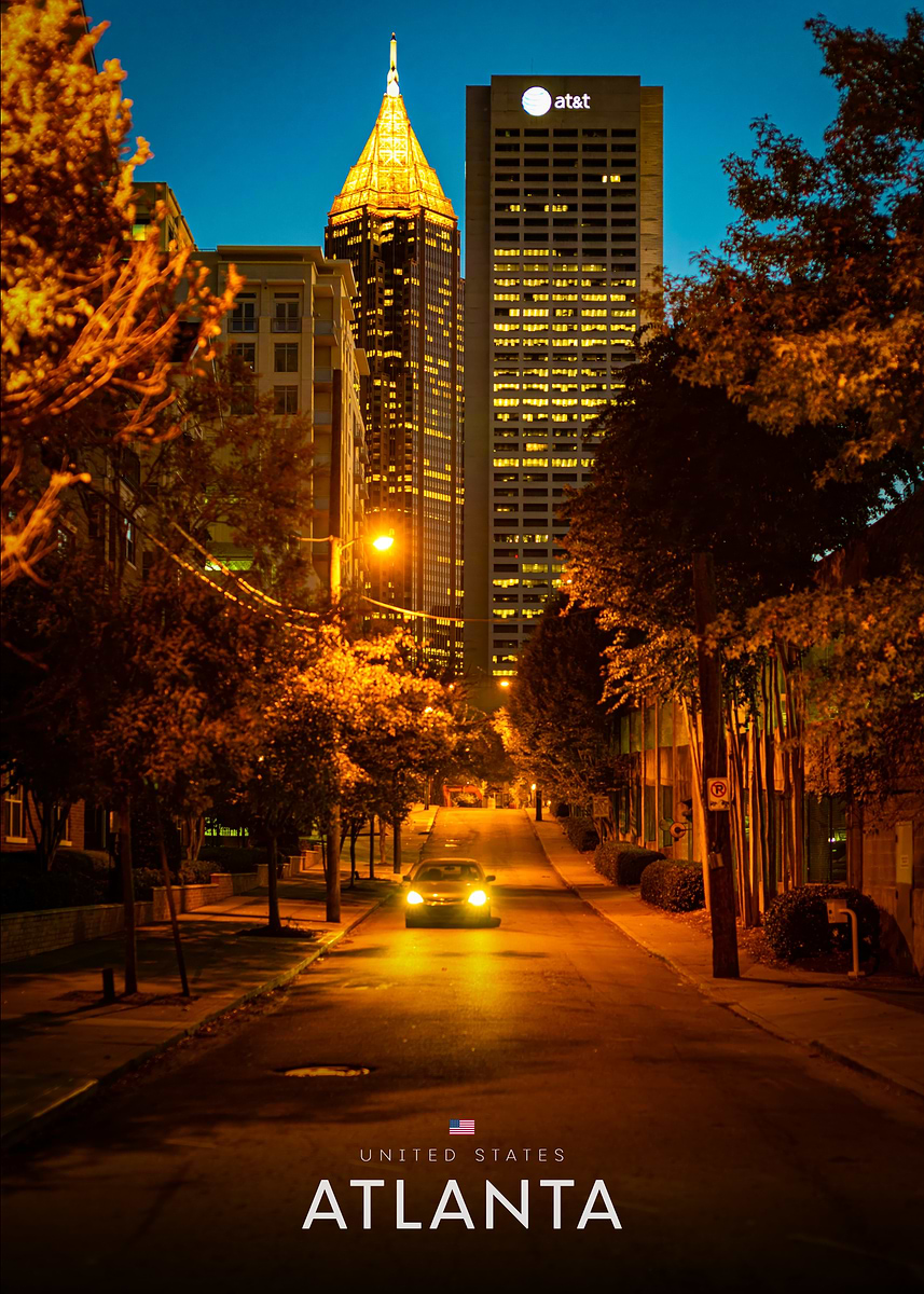 'Atlanta Cityscape at Night' Poster, picture, metal print, paint by ...