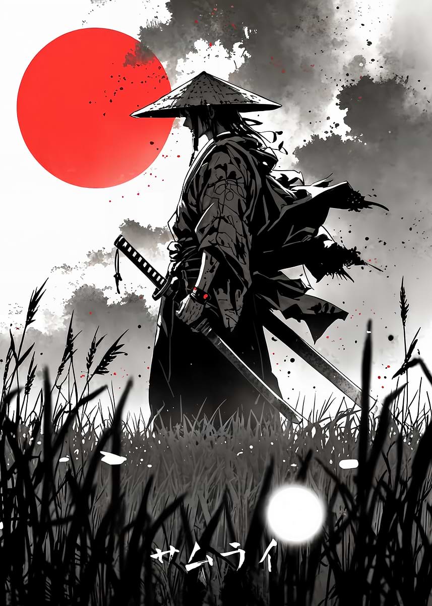 SAMURAI by レシェック ガチュコフスキ 絵画 Samurai Under the Red Sun' Poster, picture, metal print, paint by