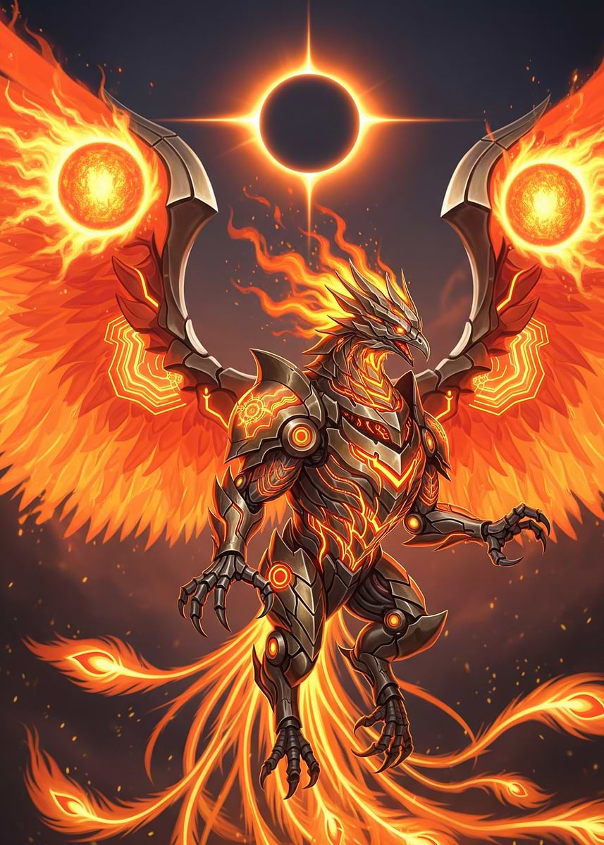 'Mechanical Phoenix with Solar Eclipse' Poster, picture, metal print ...