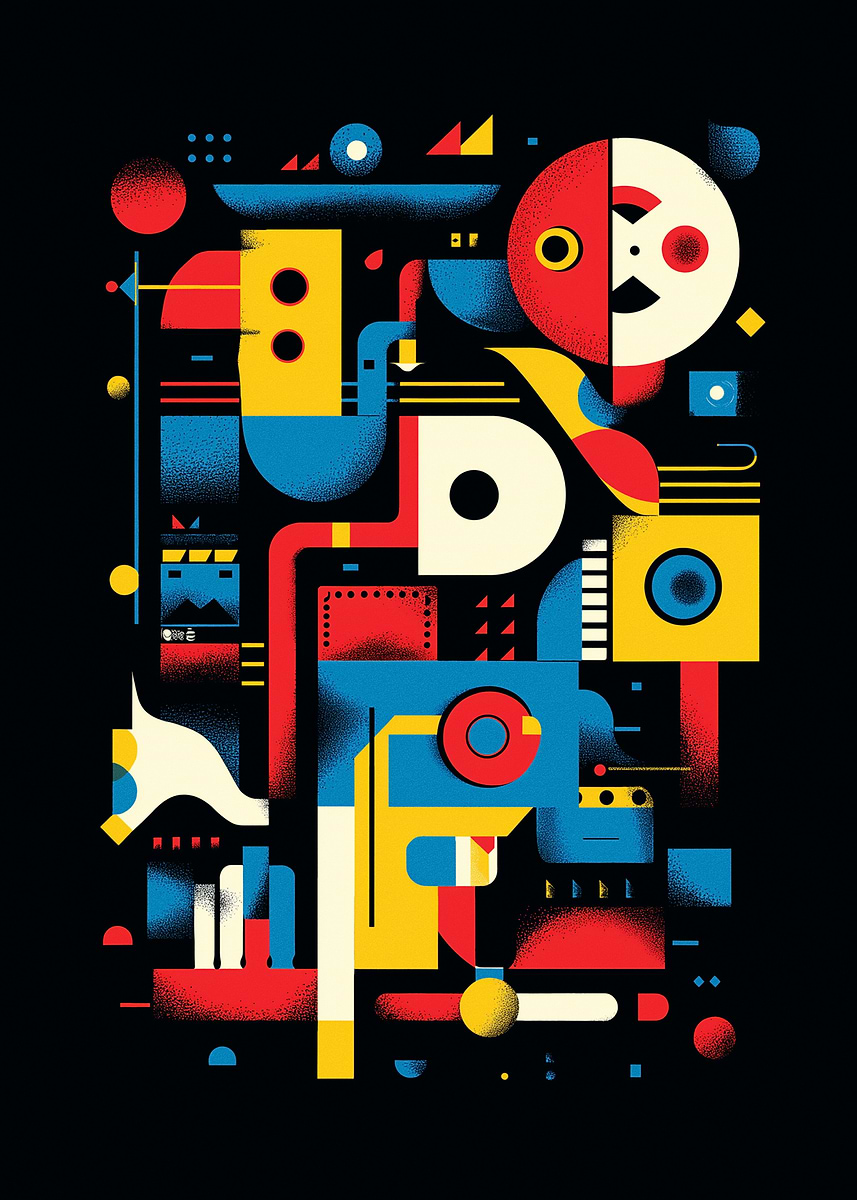 Abstract Geometric Machine Design 'Abstract Geometric Machine Design' Poster, picture, metal print, paint ...
