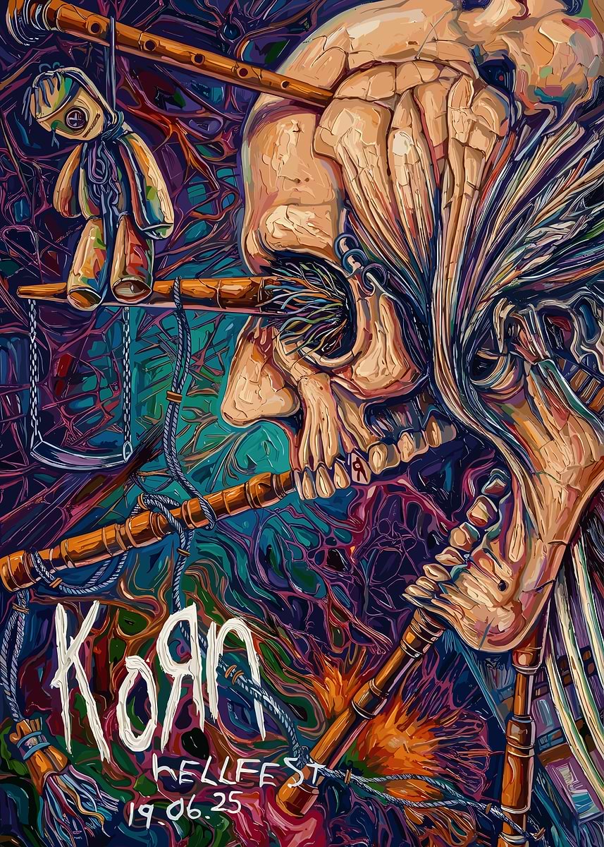 Korn Hellfest Skull Art' Poster, picture, metal print, paint by