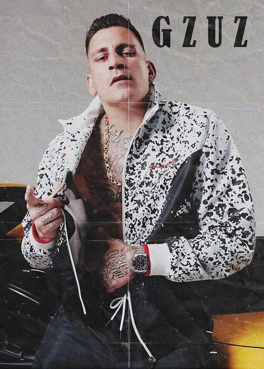 Rapper GZUZ posing with a car' Poster, picture, metal print, paint