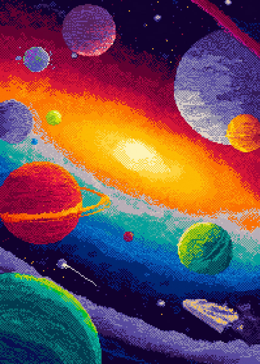 Pixel Art Space Scene' Poster, picture, metal print, paint by Imad