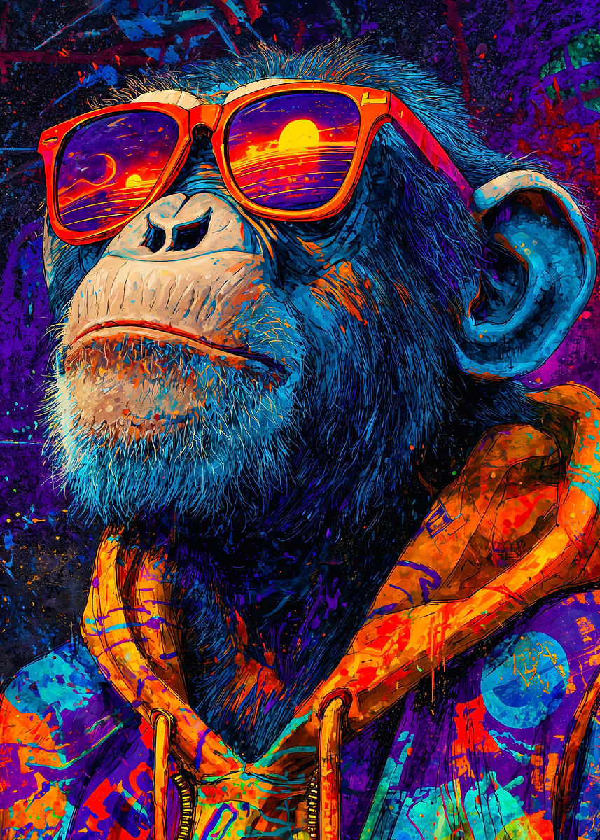 Vibrant Cool Chimp Street Art Portrait' Poster, picture, metal