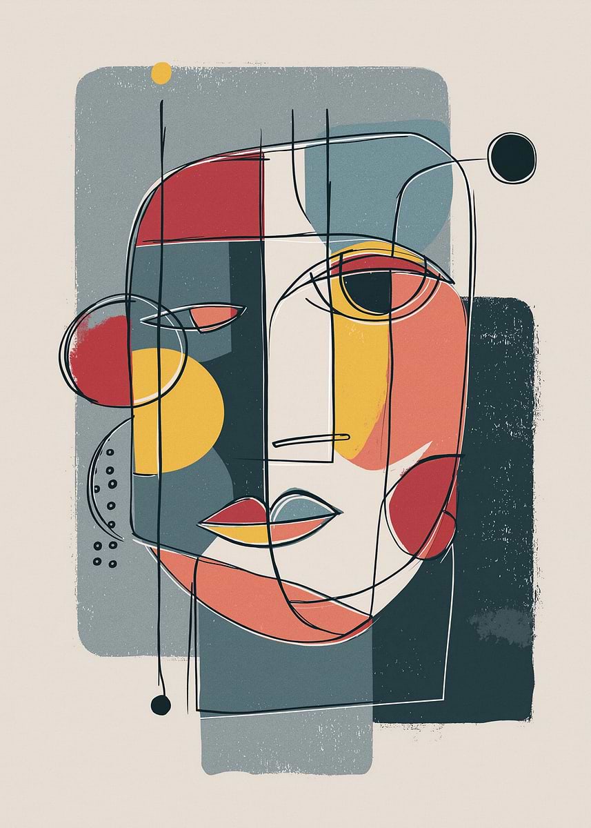 'Abstract Cubist Face with Geometric Shapes' Poster, picture, metal ...
