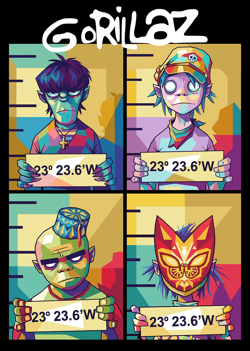 Gorillaz Mugshot Pop Art' Poster, picture, metal print, paint by