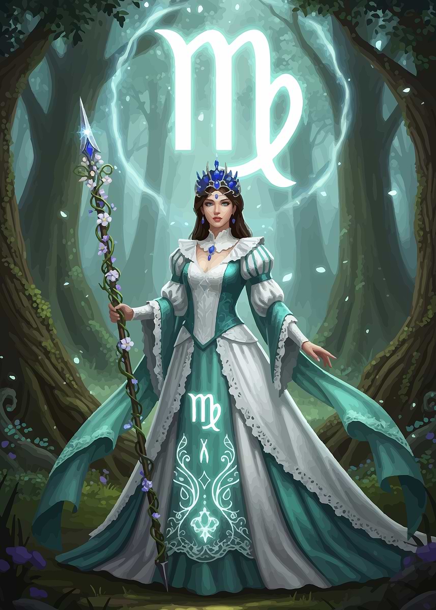 Virgo Zodiac Queen in Enchanted Forest' Poster, picture, metal