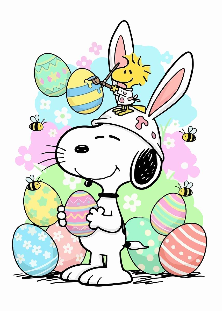 Snoopy and Woodstock Easter Egg Painting' Poster, picture, metal