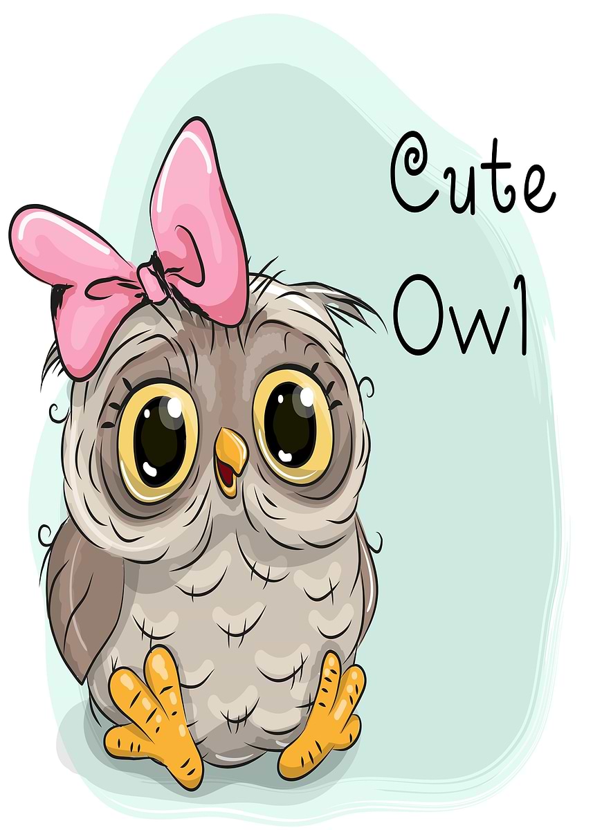 Cute Rowl 'Cute cartoon owl with pink bow' Poster, picture, metal print, paint by ...