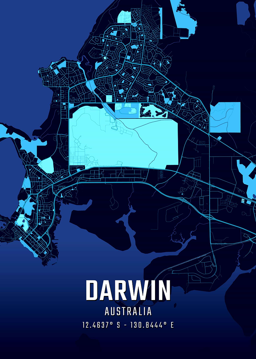 Darch Map 'Darwin Australia Midnight City Map' Poster, picture, metal print ...