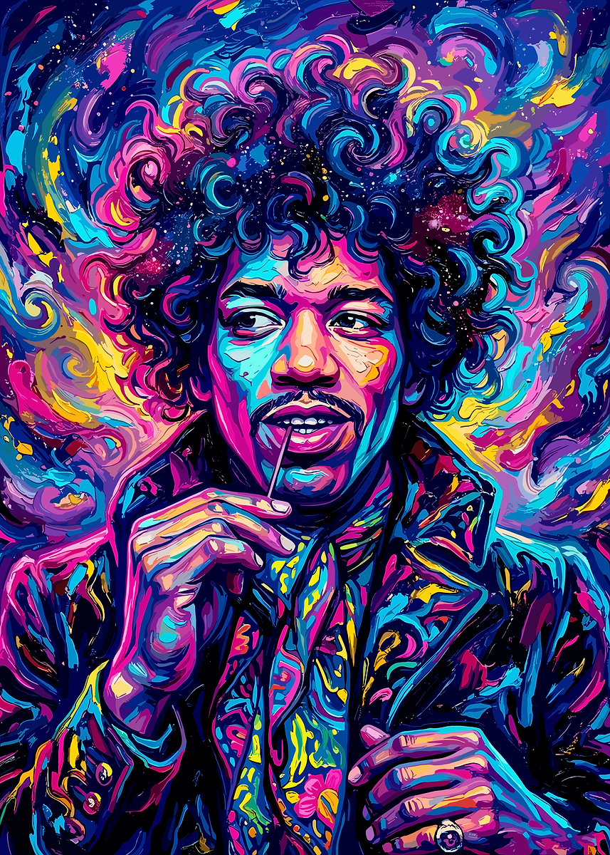Jimi Hendrix Psychedelic Portrait' Poster, picture, metal print