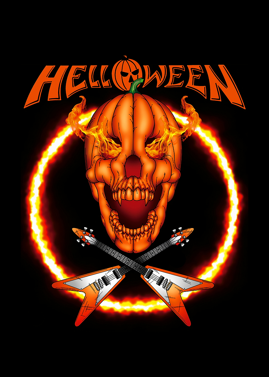Helloween Pumpkin Skull Guitars' Poster, picture, metal print