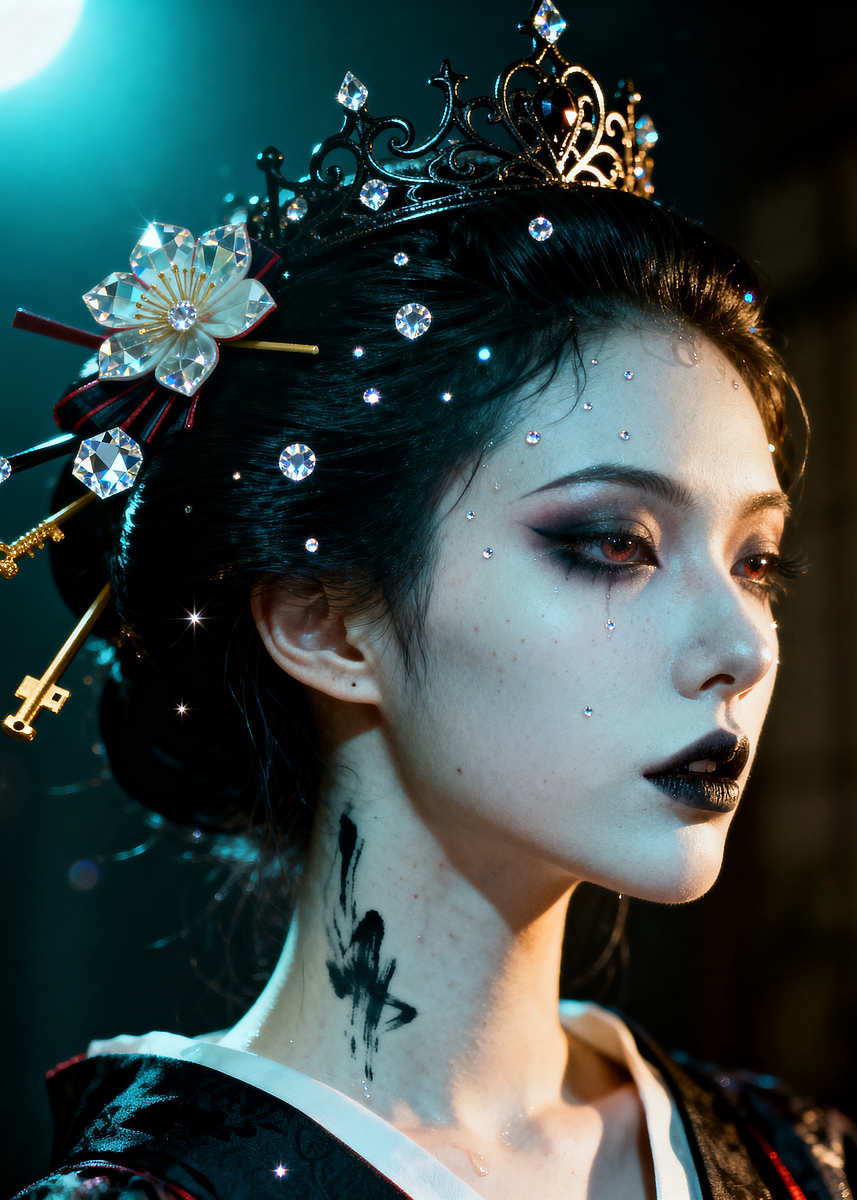 'Geisha with Crown and Jewels' Poster, picture, metal print, paint by ...