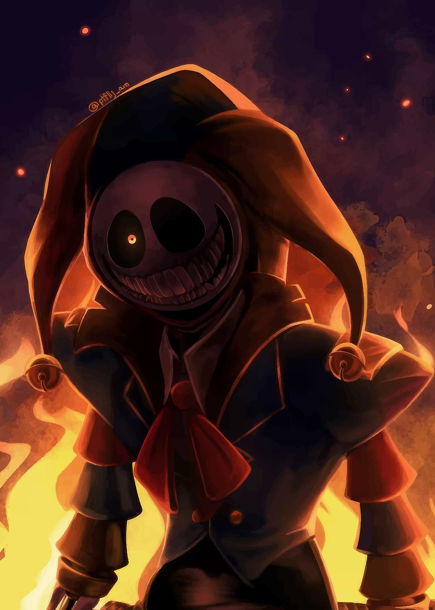 Creepy Jester in Flames' Poster, picture, metal print, paint by