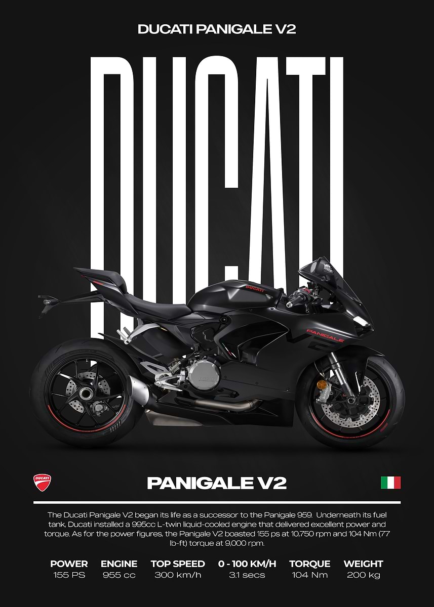 Ducati Panigale V2 Motorcycle Poster' Poster, picture, metal print