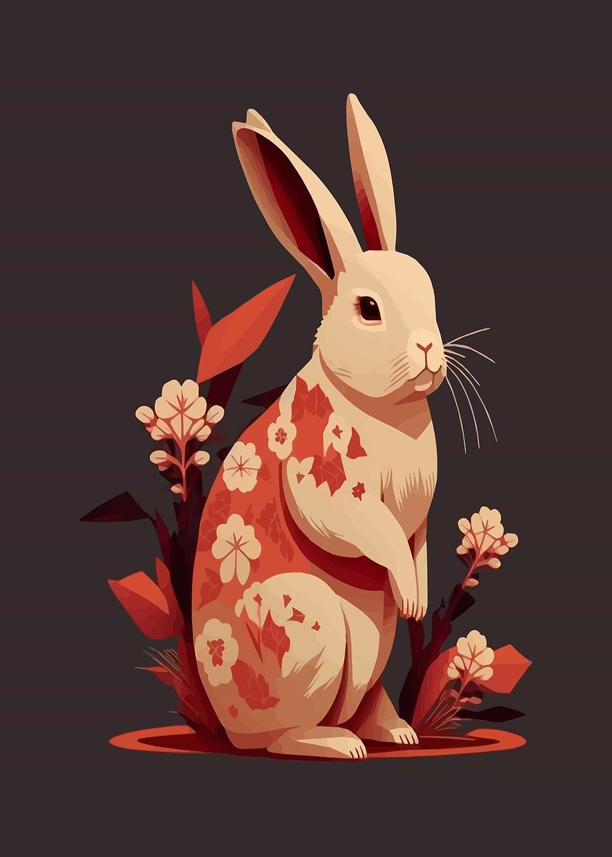 Explore Unique Rabbit Designs 'Stylized Rabbit with Floral Accents' Poster, picture, metal print ...