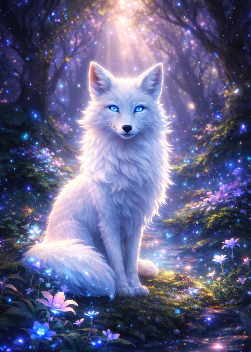 Enchanting White Fox in a Magical Forest' Poster, picture, metal