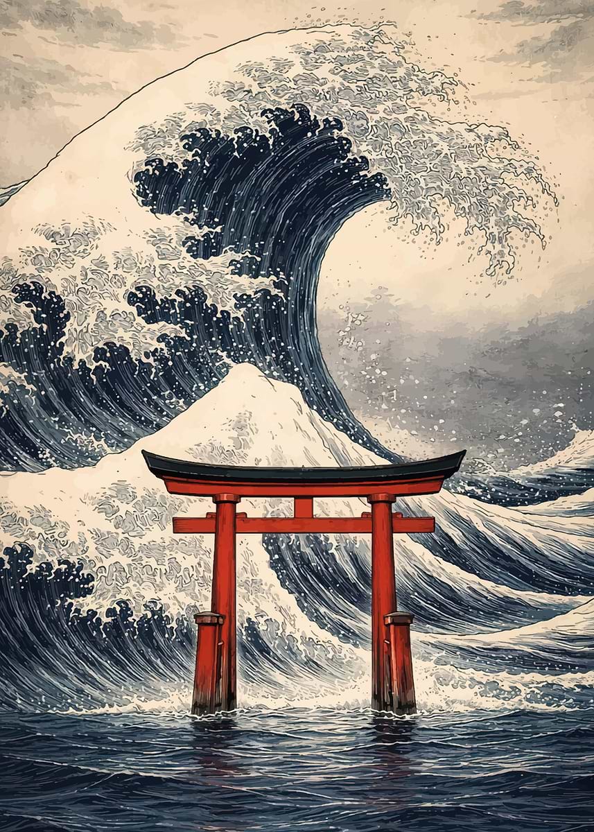 Great Wave Torii Gate' Poster, picture, metal print, paint by