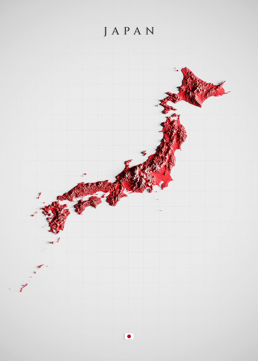 'Japan Topographic Map - 3D Color Shaded Relief Elevation Wall Art ...