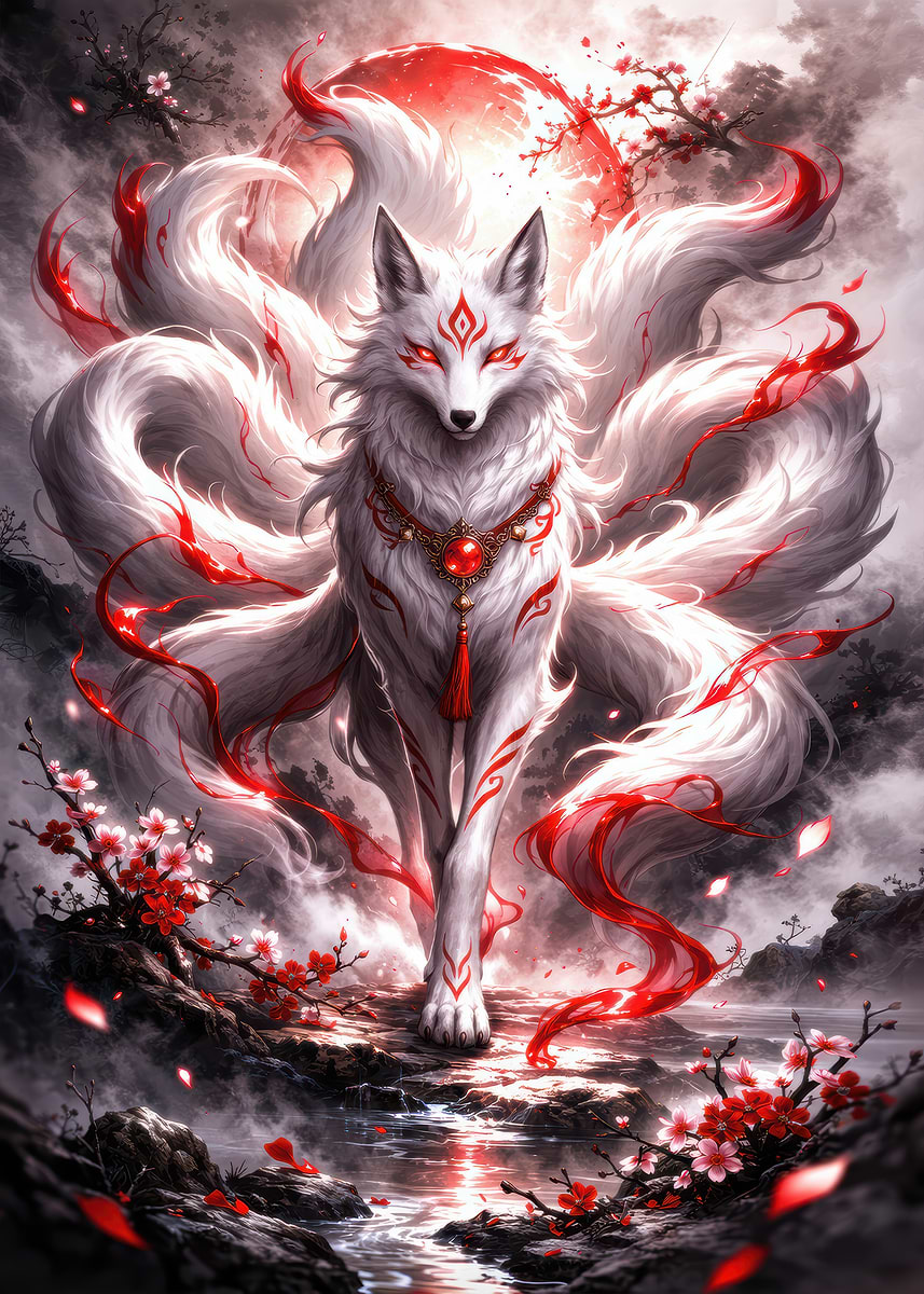 Nine-Tailed Fox Spirit' Poster, picture, metal print, paint by
