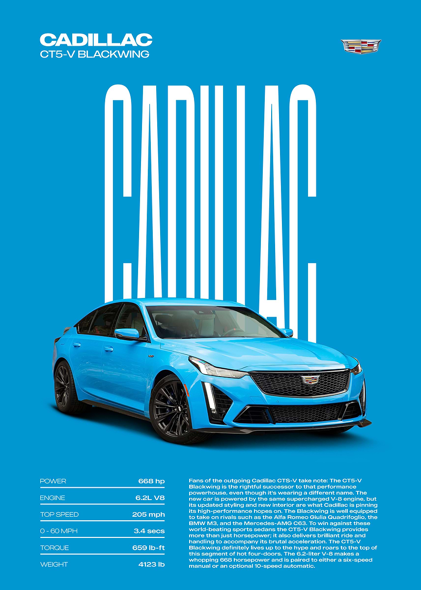 Cadillac CT5-V Blackwing Car Poster' Poster, picture, metal print