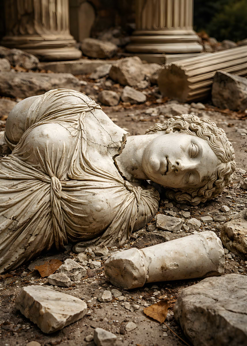 'Broken Ancient Statue in Ruins' Poster, picture, metal print, paint by ...