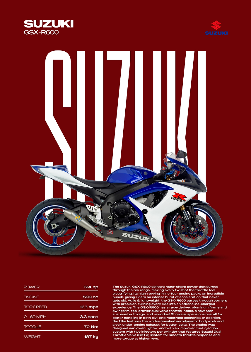 'Suzuki GSX-R600 Motorcycle Poster' Poster, picture, metal print, paint ...