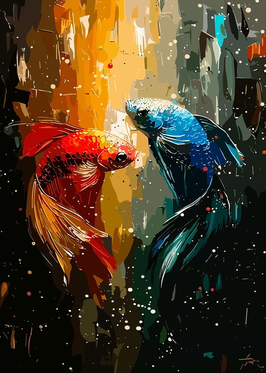 'Two Betta Fish in Abstract Background' Poster, picture, metal print ...