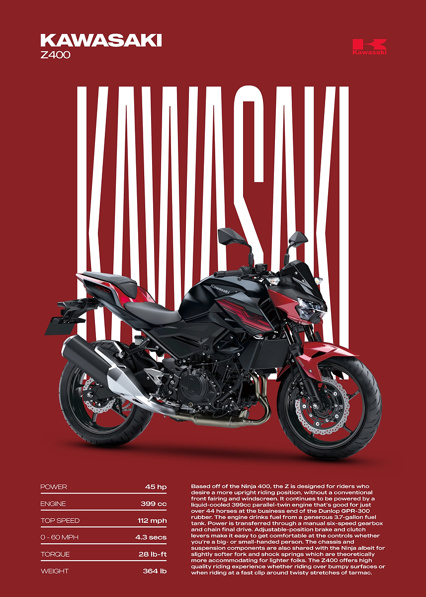 Kawasaki Z400 Motorcycle Poster' Poster, picture, metal print