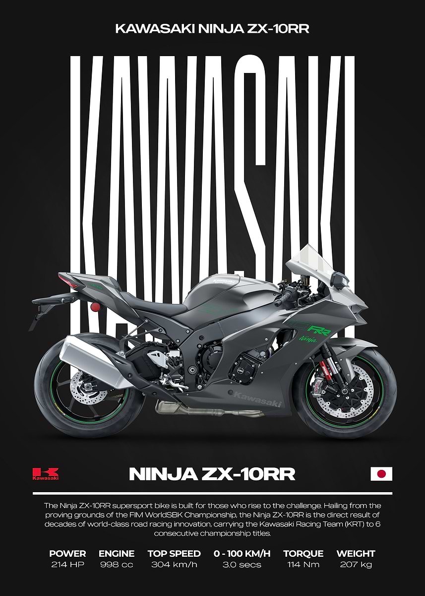 Kawasaki Ninja ZX-10RR Motorcycle Poster' Poster, picture, metal
