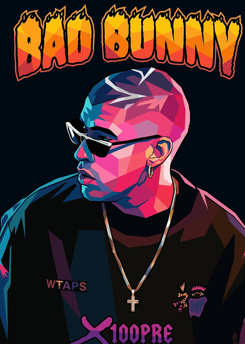 Bad Bunny Pop Art Portrait' Poster, picture, metal print, paint by
