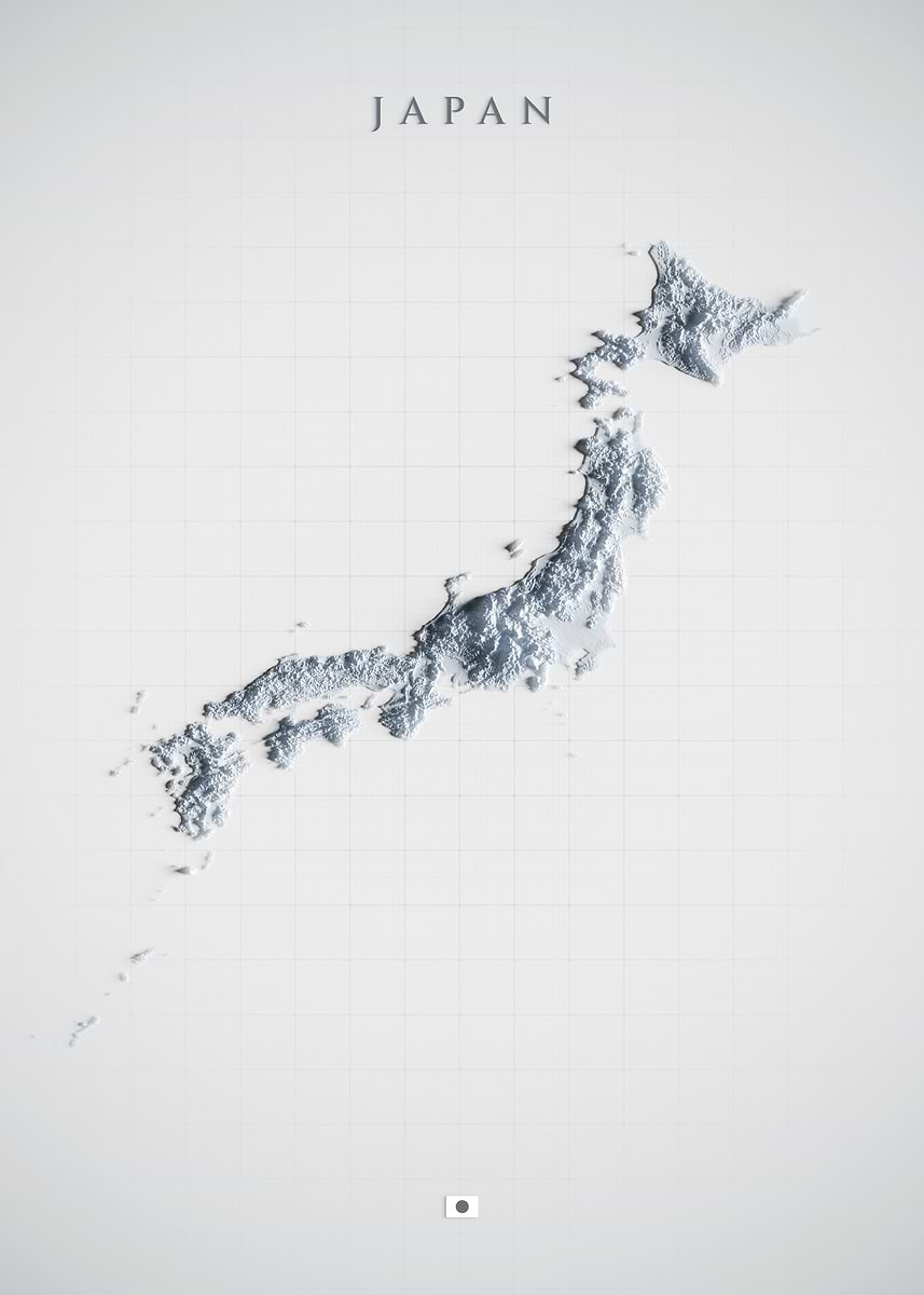'Japan Topographic Map - Light, 3D Shaded Relief Elevation Wall Art ...