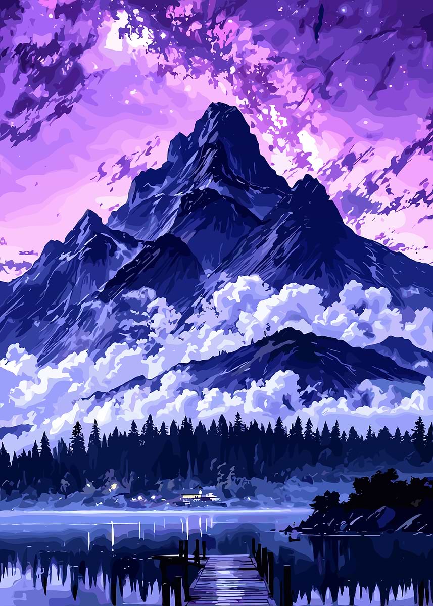 Purple Mountain Lake Landscape' Poster, picture, metal print