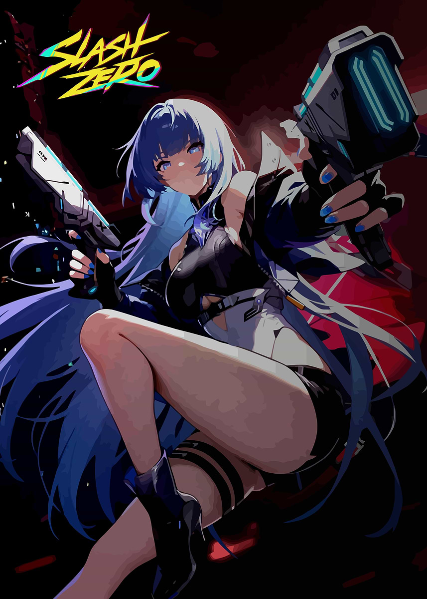 Slash Zero Anime Girl with Guns' Poster, picture, metal print