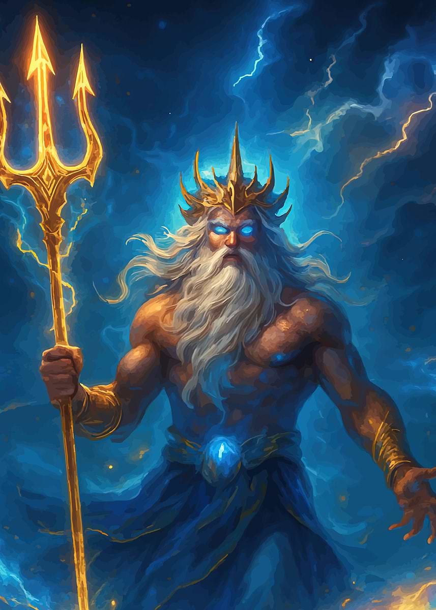 God of the Sea with Trident' Poster, picture, metal print, paint
