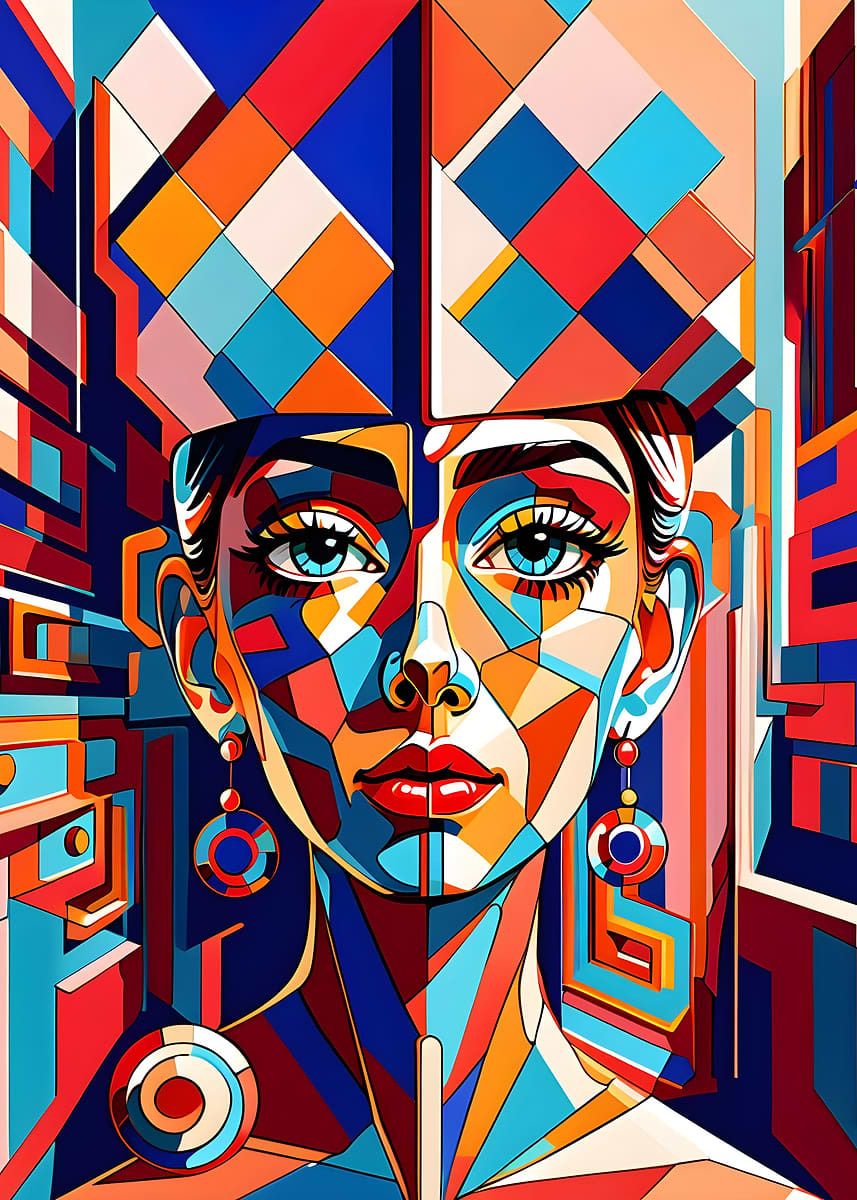 'Abstract 3d colorful Geometric Portrait of a Woman' Poster, picture ...