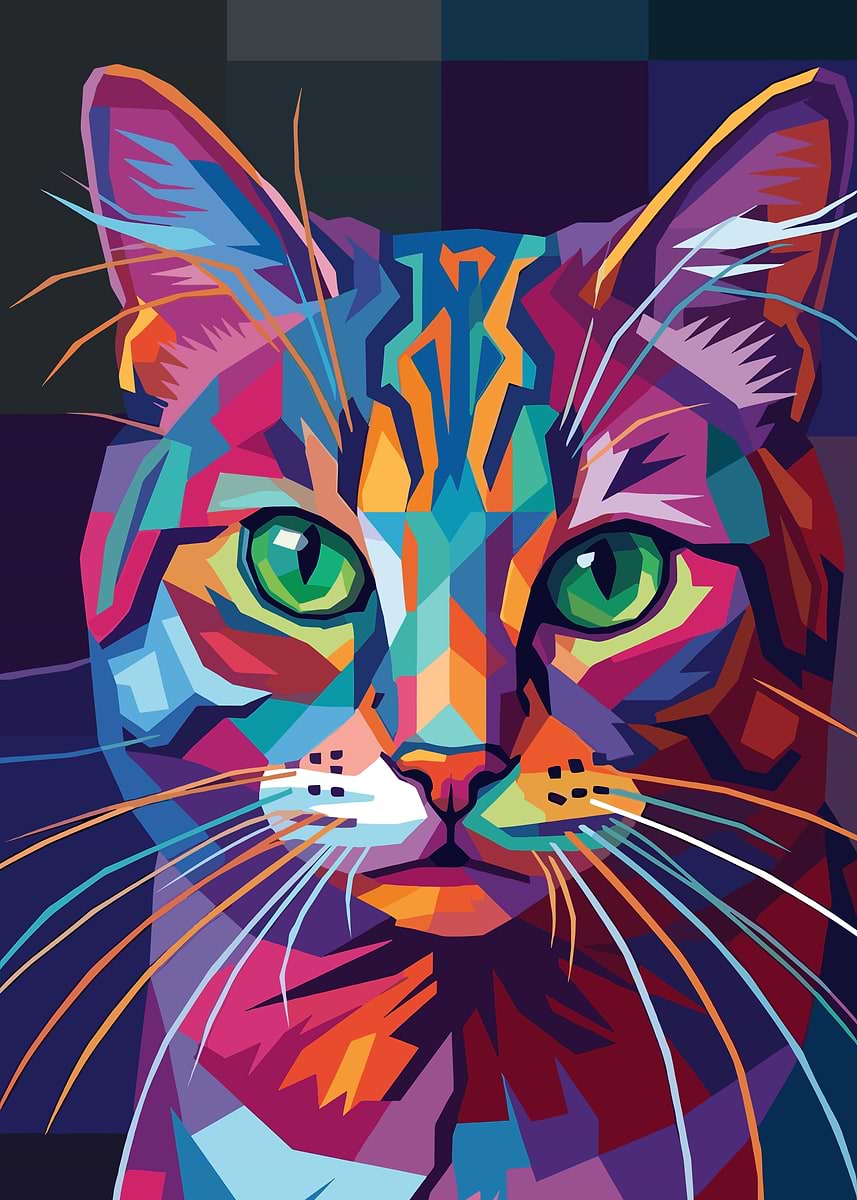 Colorful Geometric Cat Portrait' Poster, picture, metal print