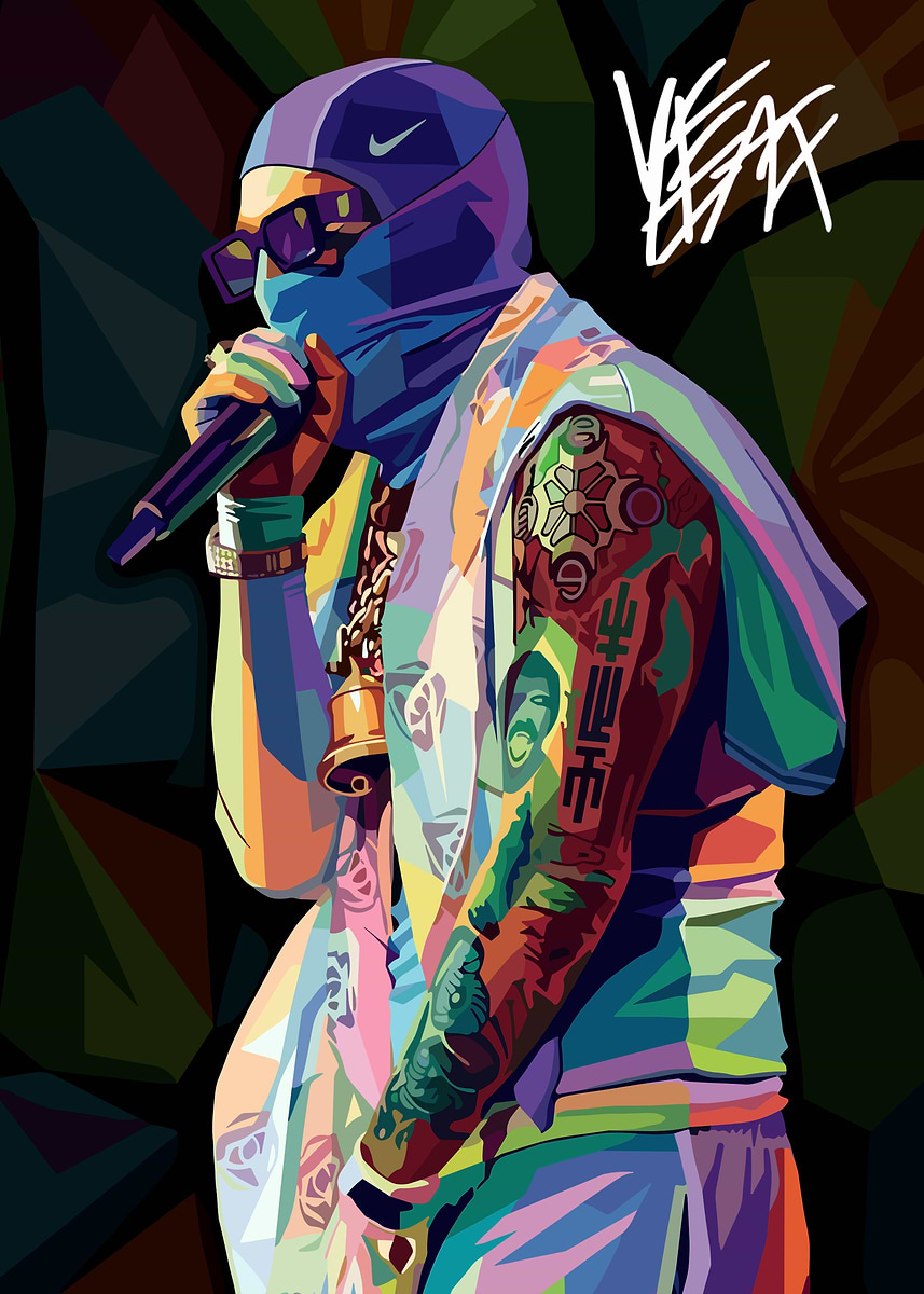 'Yeat Rapper with Tattoos and Microphone' Poster, picture, metal print ...