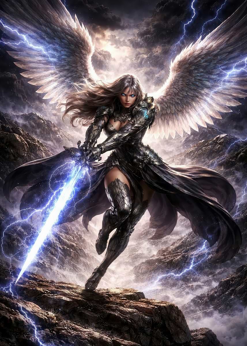 Springtime Warrior Angel 'Warrior Angel with Lightning Sword' Poster, picture, metal print ...