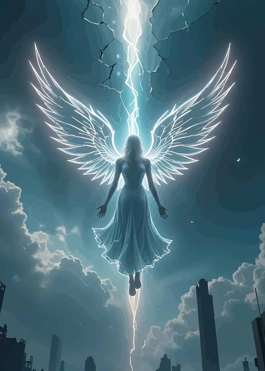 'Angel Descending Through Lightning' Poster, picture, metal print ...