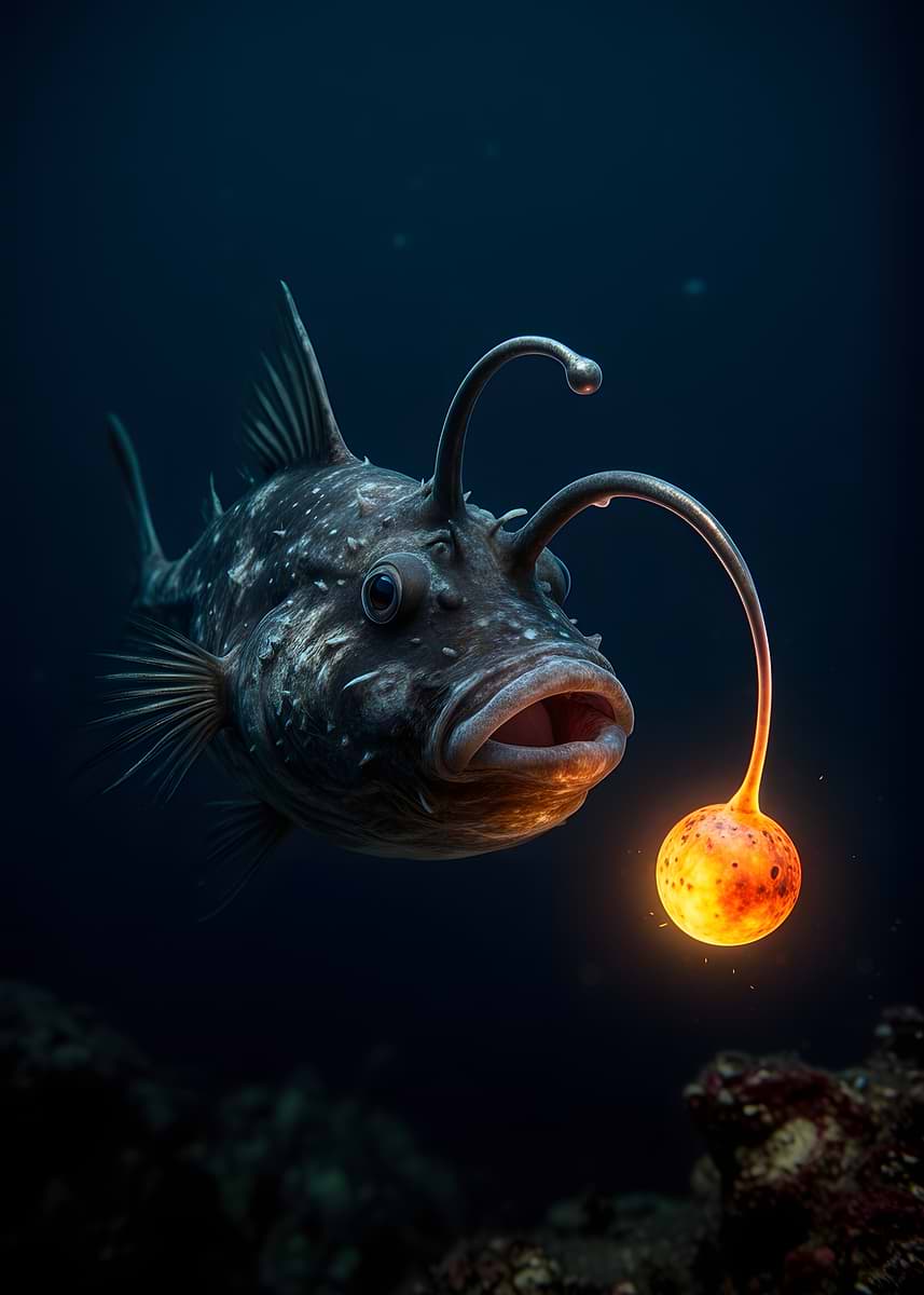 'Anglerfish with Bioluminescent Lure' Poster, picture, metal print ...
