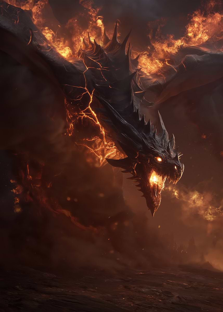 'Fiery Dragon Unleashes Inferno' Poster, picture, metal print, paint by ...
