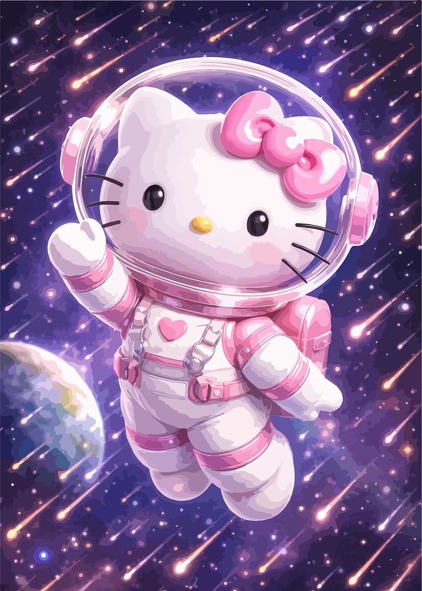 Hello Kitty Rocketship 'Hello Kitty Astronaut in Space' Poster, picture, metal print, paint by ...
