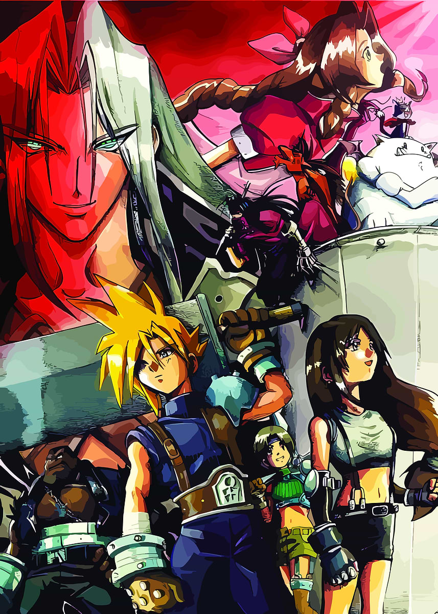 Final Fantasy VII Cast Poster' Poster, picture, metal print, paint