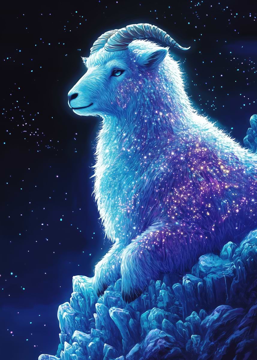 'Cosmic Goat on Crystal Mountain Zodiac' Poster, picture, metal print ...
