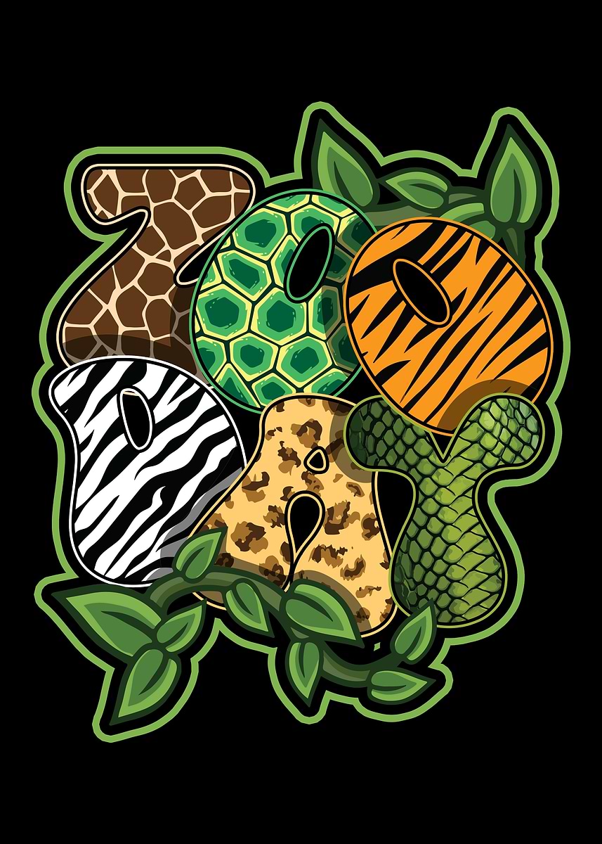 'Zoo Animals Text Art' Poster, picture, metal print, paint by ShirTom ...