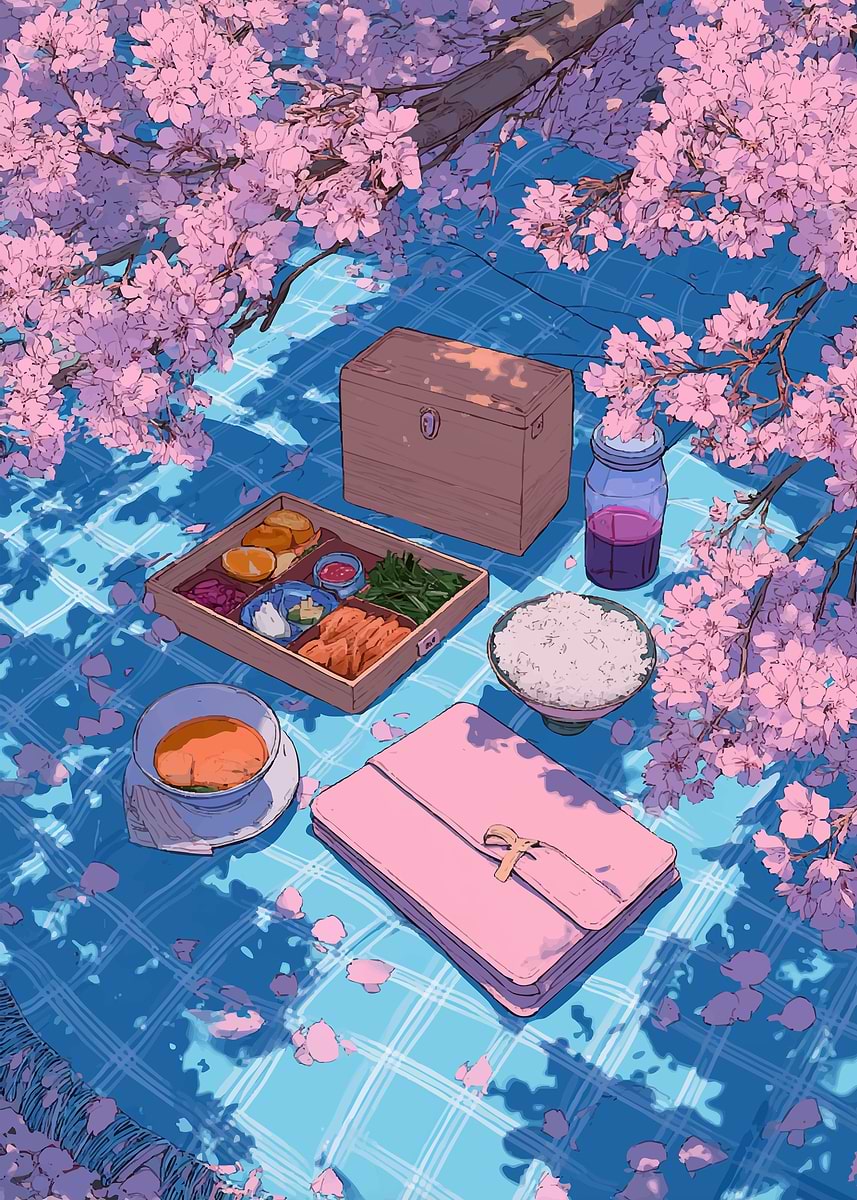 Cherry Blossom Picnic' Poster, picture, metal print, paint by Ruby