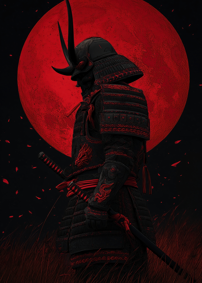 samurai-warrior-under-a-blood-moon-poster-picture-metal-print